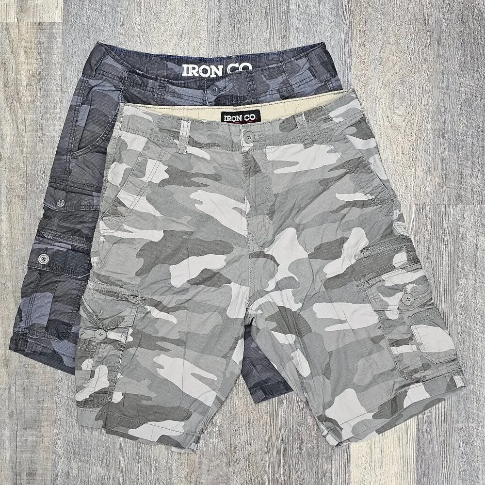 Iron Co Cargo Camo Shorts Black Gray Men's Size 32 x 13" Inseam - Lot of 2